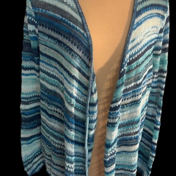 J. Jill Blue and White striped cardigan size Large - Picture 3 of 4